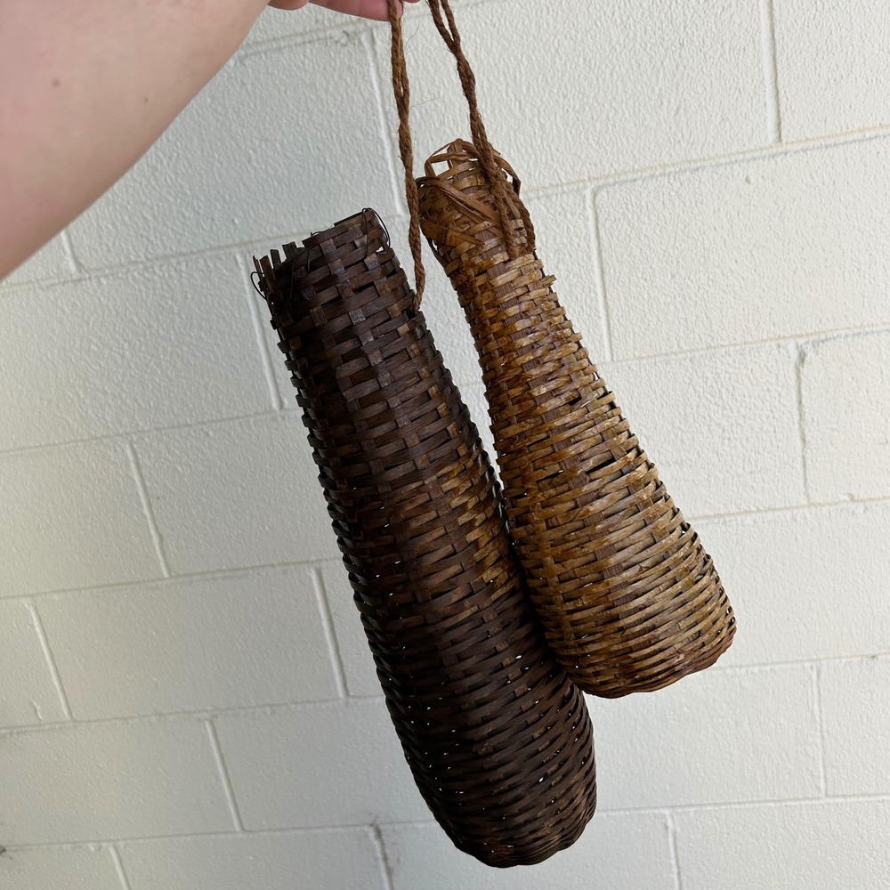 Vintage Rustic Primitive Fish Basket Trap Woven Long Open End Flower Basket